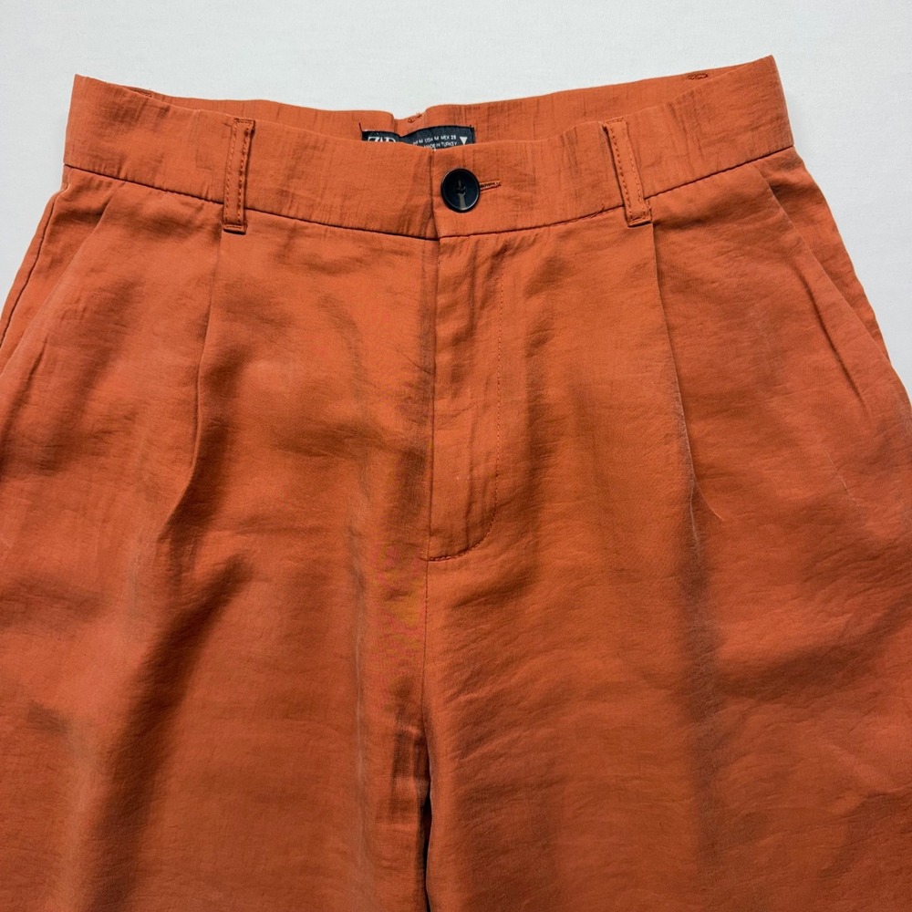 Zara High Waisted Wide Leg Trousers Rust Womens M Pleated Palazzo Pants - Picture 2 of 9